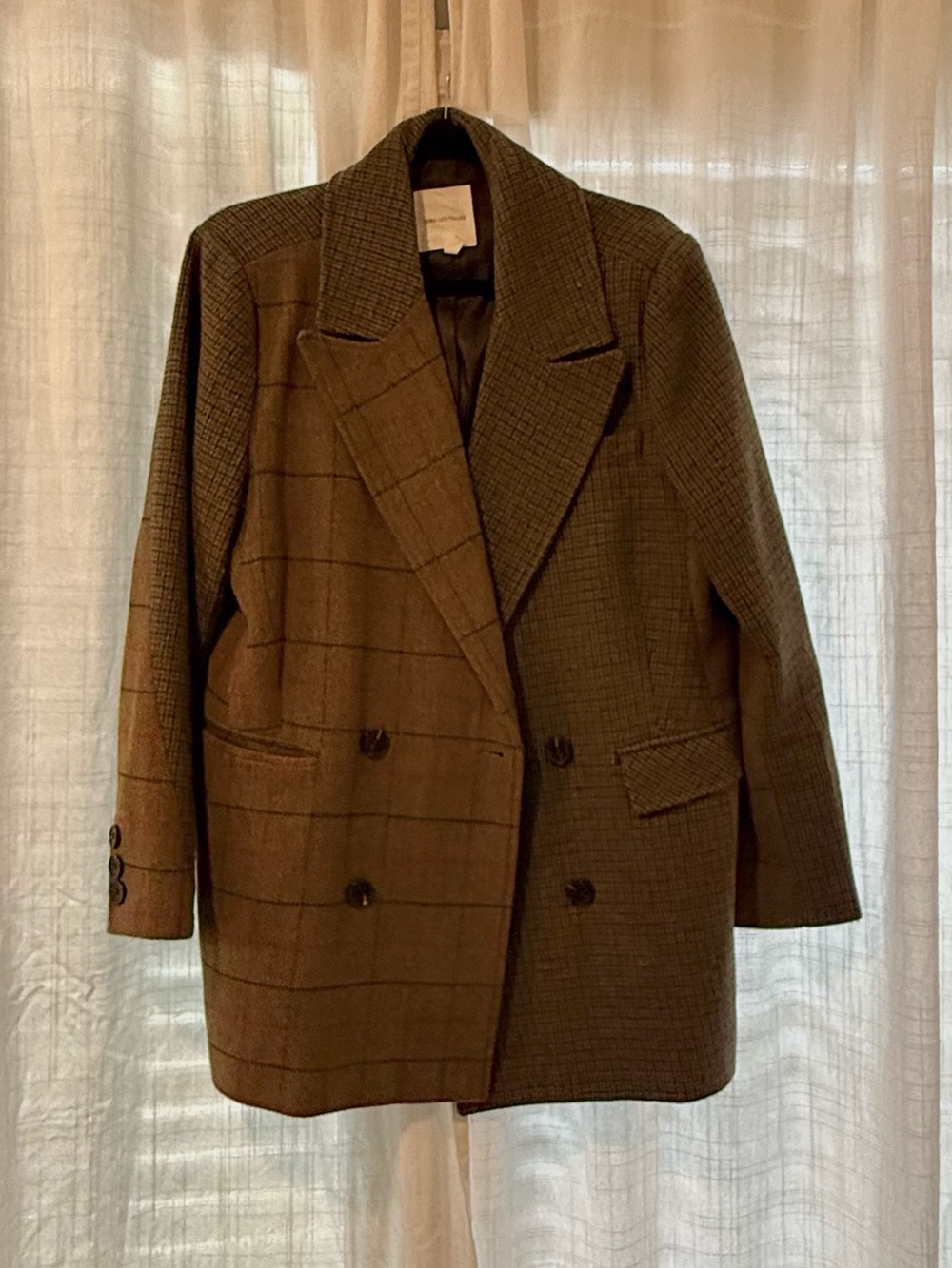 Avec Les Filles Brown Windowpane Blazer with Pink Stripe
